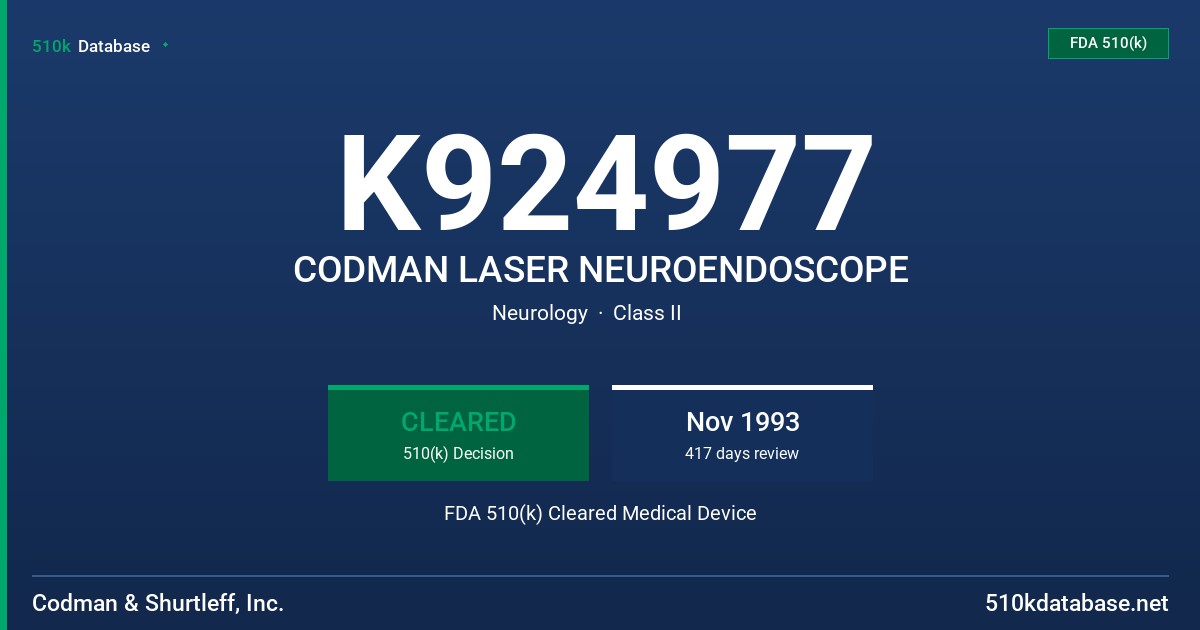 K924977 CODMAN LASER NEUROENDOSCOPE FDA 510(k) Cleared Medical Device