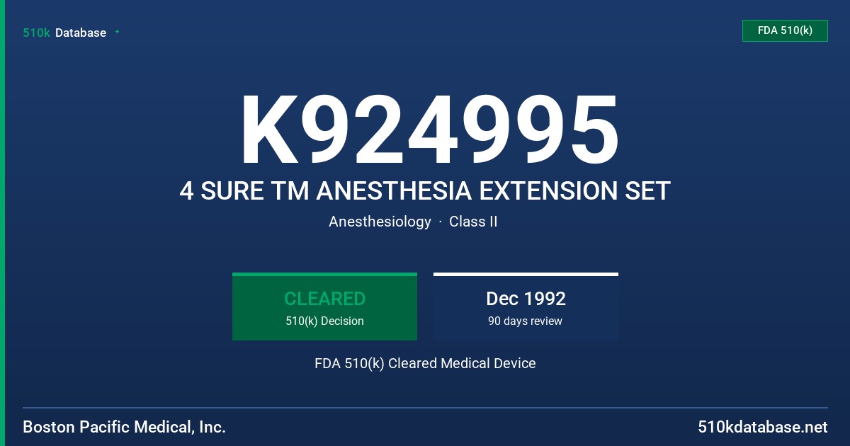 K924995 4 SURE TM ANESTHESIA EXTENSION SET FDA 510(k) Cleared Medical Device