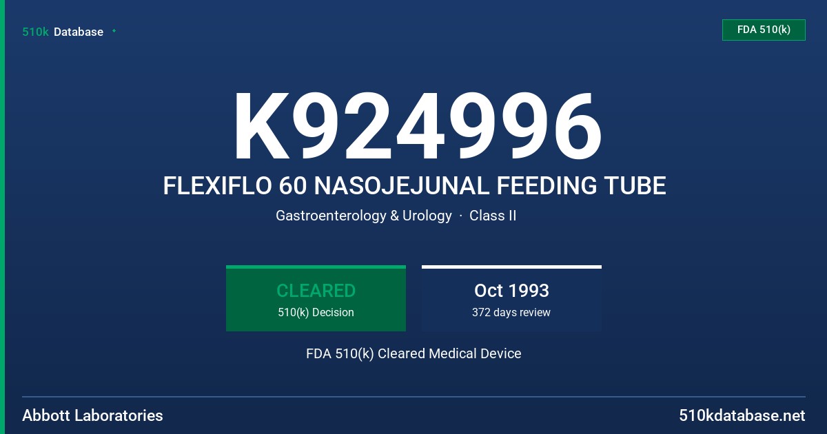 K924996 FLEXIFLO 60 NASOJEJUNAL FEEDING TUBE FDA 510(k) Cleared Medical Device