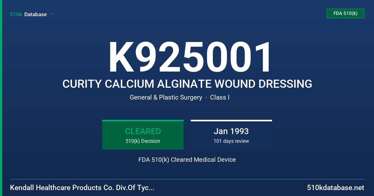 K925001 CURITY CALCIUM ALGINATE WOUND DRESSING FDA 510(k) Cleared Medical Device