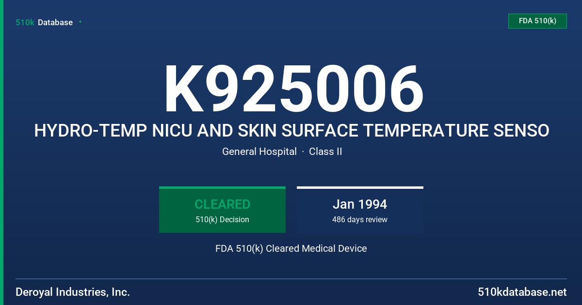 K925006 HYDRO-TEMP NICU AND SKIN SURFACE TEMPERATURE SENSO FDA 510(k) Cleared Medical Device
