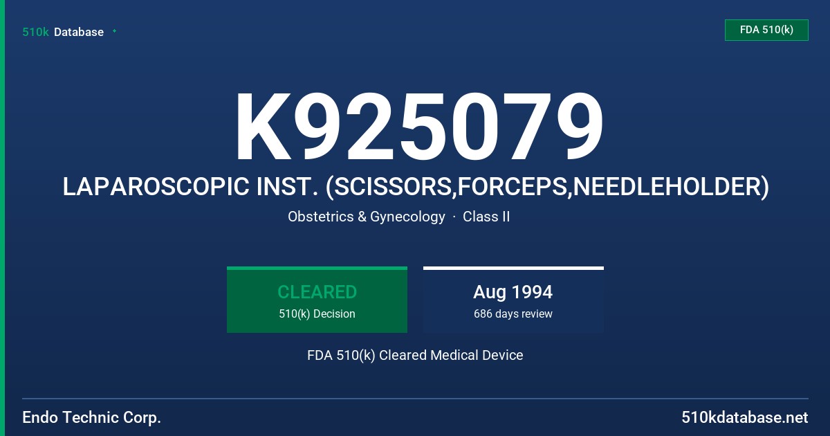 K925079 LAPAROSCOPIC INST. (SCISSORS,FORCEPS,NEEDLEHOLDER) FDA 510(k) Cleared Medical Device