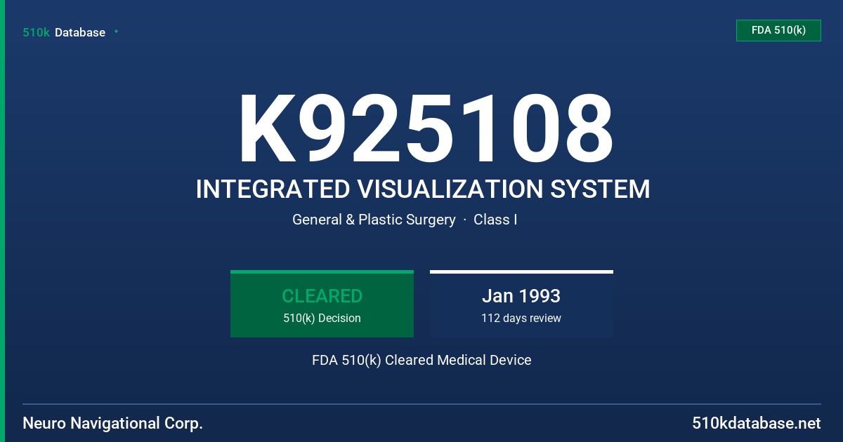 K925108 INTEGRATED VISUALIZATION SYSTEM FDA 510(k) Cleared Medical Device