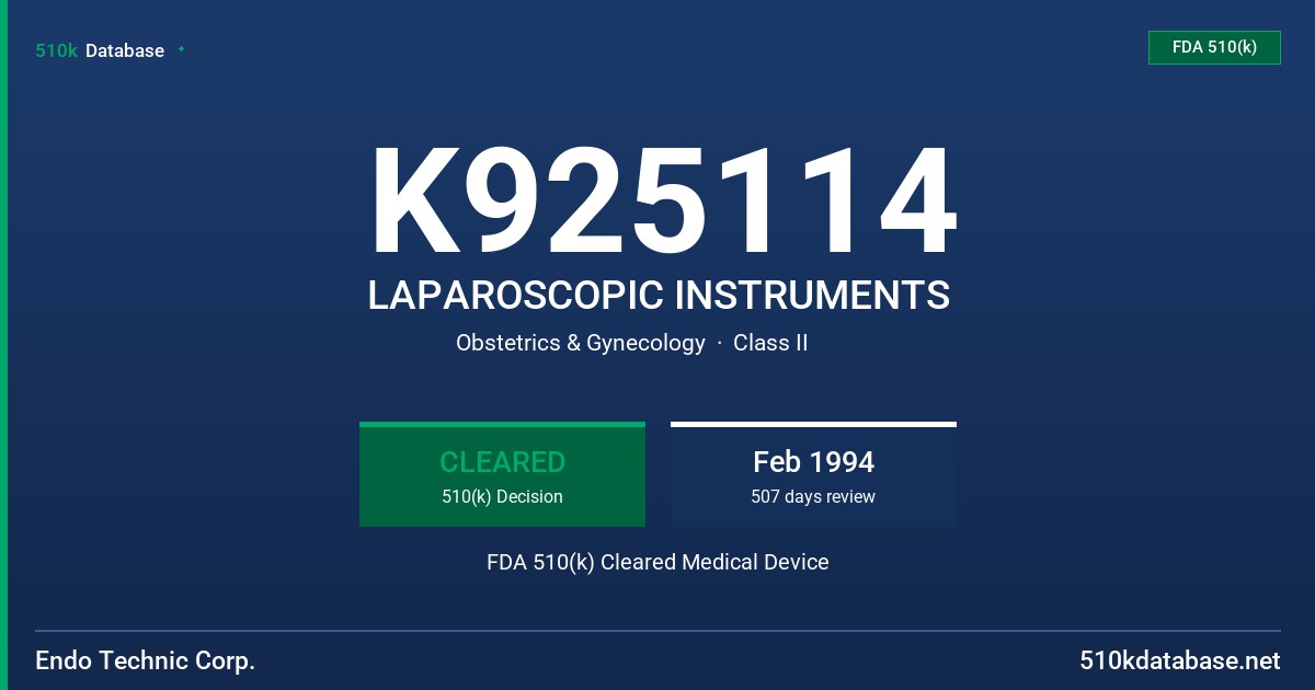 K925114 LAPAROSCOPIC INSTRUMENTS FDA 510(k) Cleared Medical Device