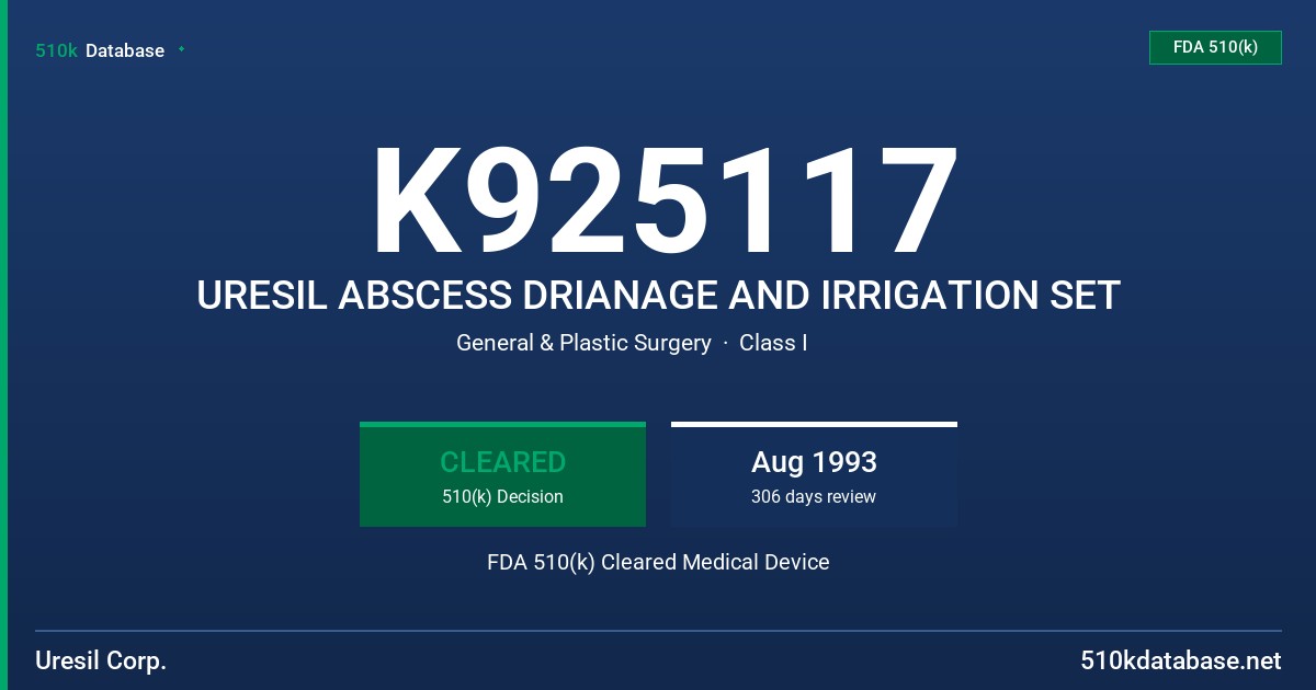 K925117 URESIL ABSCESS DRIANAGE AND IRRIGATION SET FDA 510(k) Cleared Medical Device