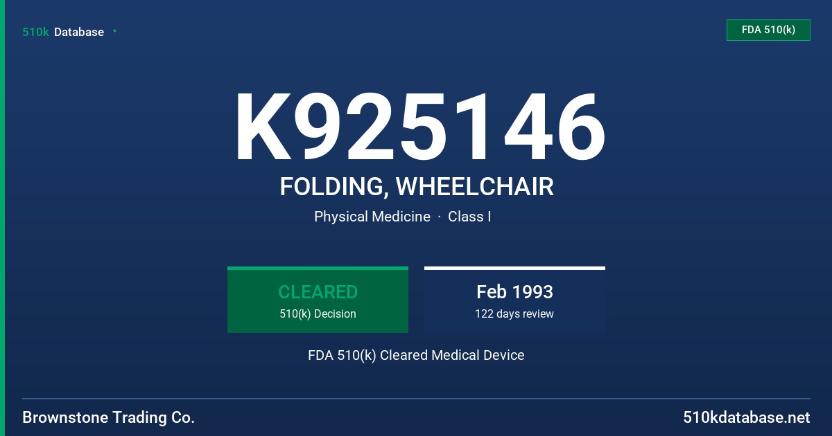 K925146 FOLDING, WHEELCHAIR FDA 510(k) Cleared Medical Device