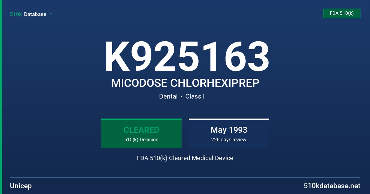K925163 MICODOSE CHLORHEXIPREP FDA 510(k) Cleared Medical Device