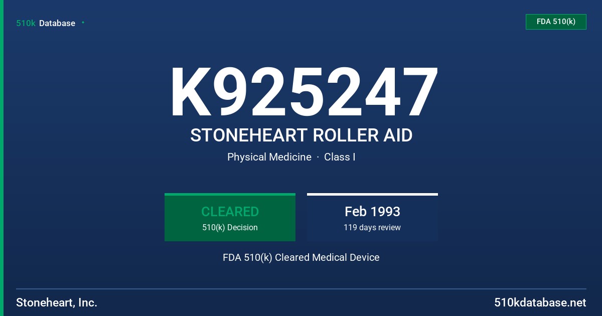 K925247 STONEHEART ROLLER AID FDA 510(k) Cleared Medical Device