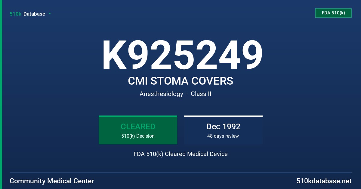 K925249 CMI STOMA COVERS FDA 510(k) Cleared Medical Device