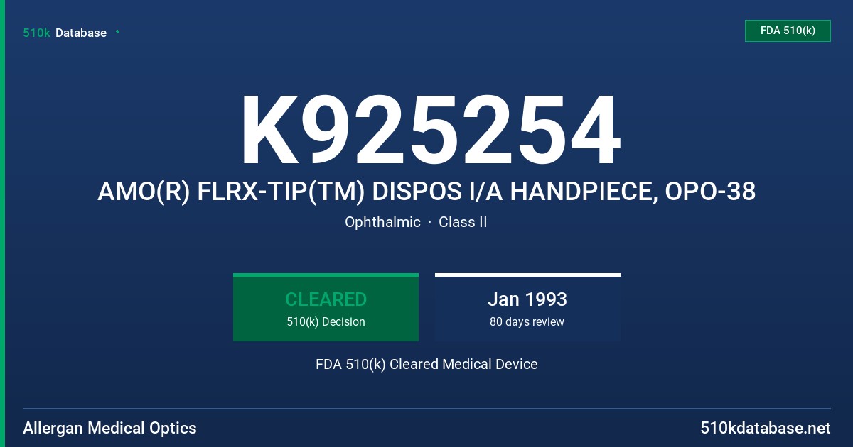 K925254 AMO(R) FLRX-TIP(TM) DISPOS I/A HANDPIECE, OPO-38 FDA 510(k) Cleared Medical Device