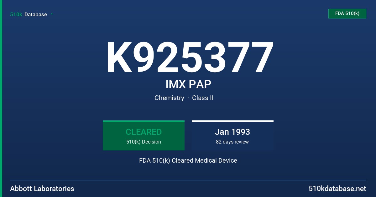 K925377 IMX PAP FDA 510(k) Cleared Medical Device