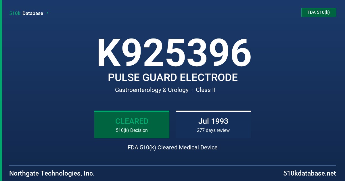 K925396 PULSE GUARD ELECTRODE FDA 510(k) Cleared Medical Device