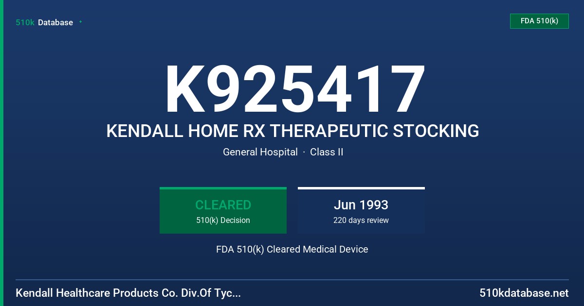 K925417 KENDALL HOME RX THERAPEUTIC STOCKING FDA 510(k) Cleared Medical Device