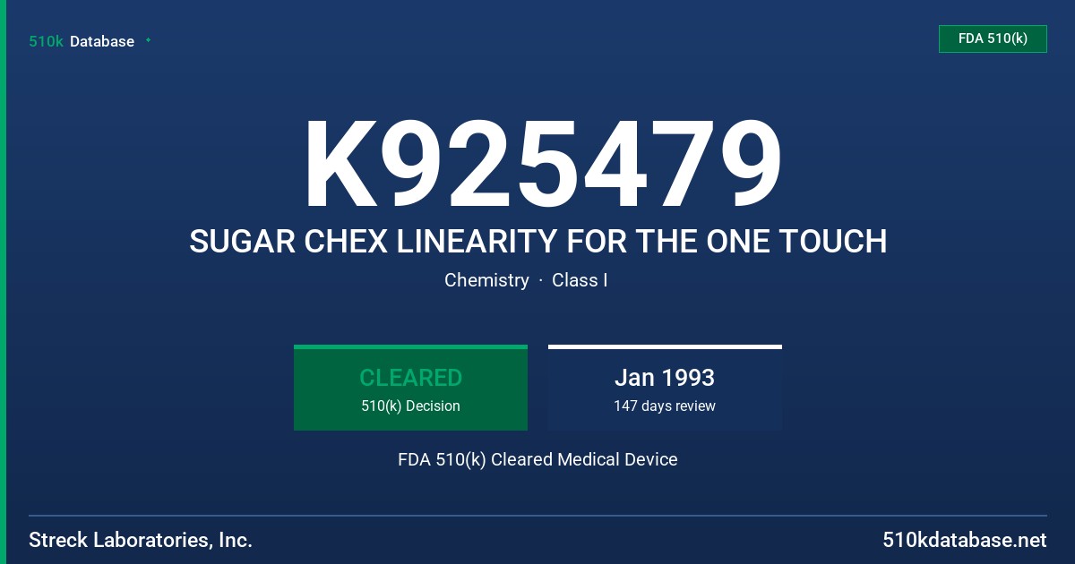 K925479 SUGAR CHEX LINEARITY FOR THE ONE TOUCH FDA 510(k) Cleared Medical Device
