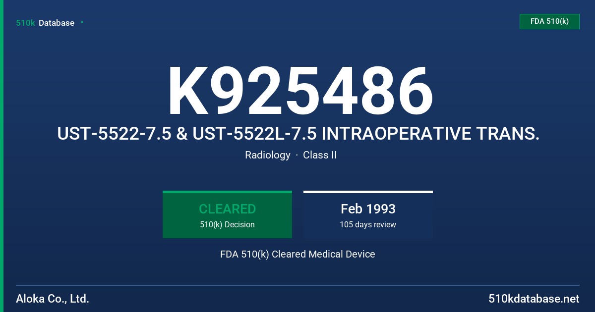 K925486 UST-5522-7.5 & UST-5522L-7.5 INTRAOPERATIVE TRANS. FDA 510(k) Cleared Medical Device