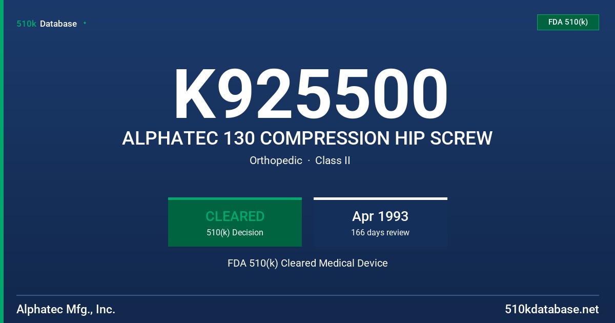 K925500 ALPHATEC 130 COMPRESSION HIP SCREW FDA 510(k) Cleared Medical Device