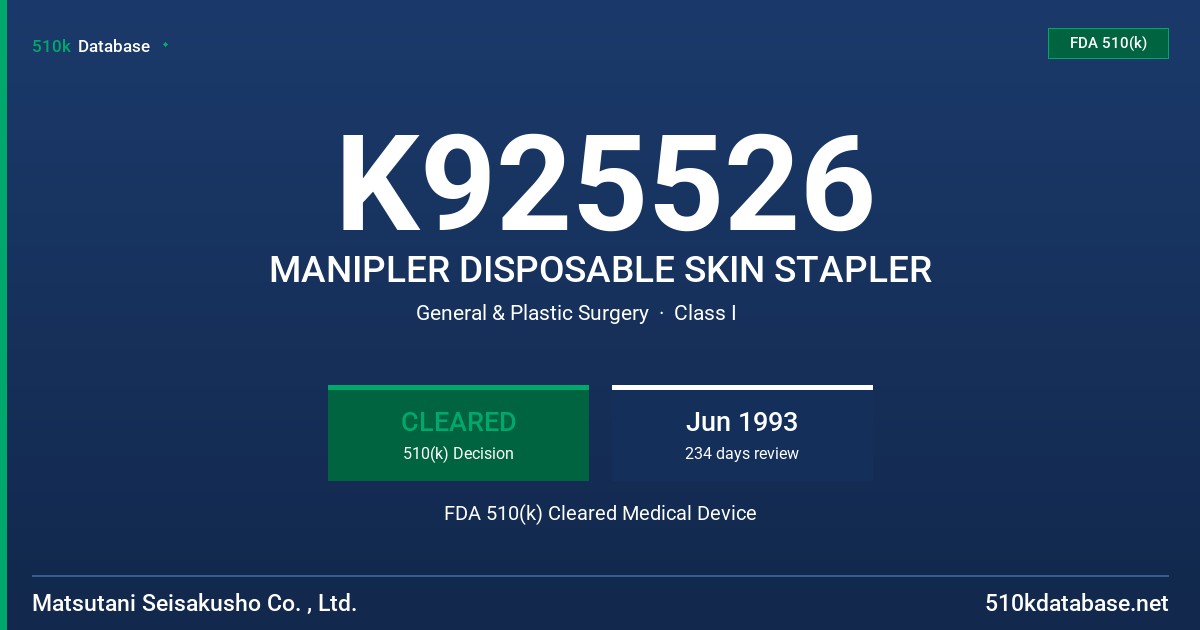 K925526 MANIPLER DISPOSABLE SKIN STAPLER FDA 510(k) Cleared Medical Device