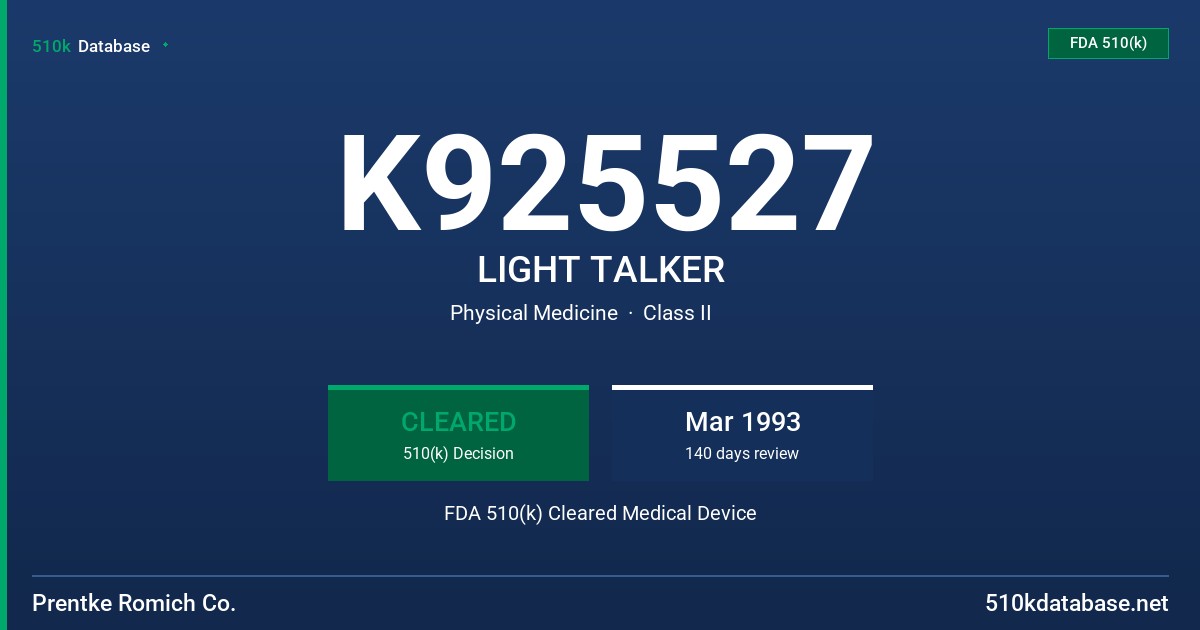 K925527 LIGHT TALKER FDA 510(k) Cleared Medical Device