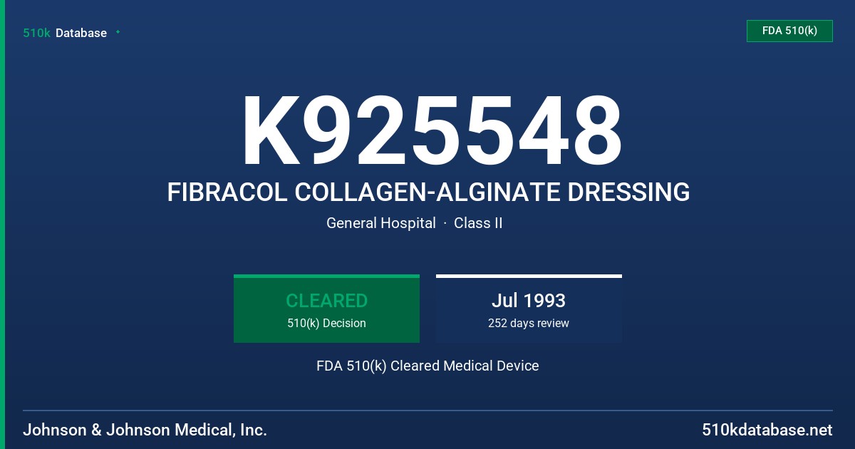 K925548 FIBRACOL COLLAGEN-ALGINATE DRESSING FDA 510(k) Cleared Medical Device