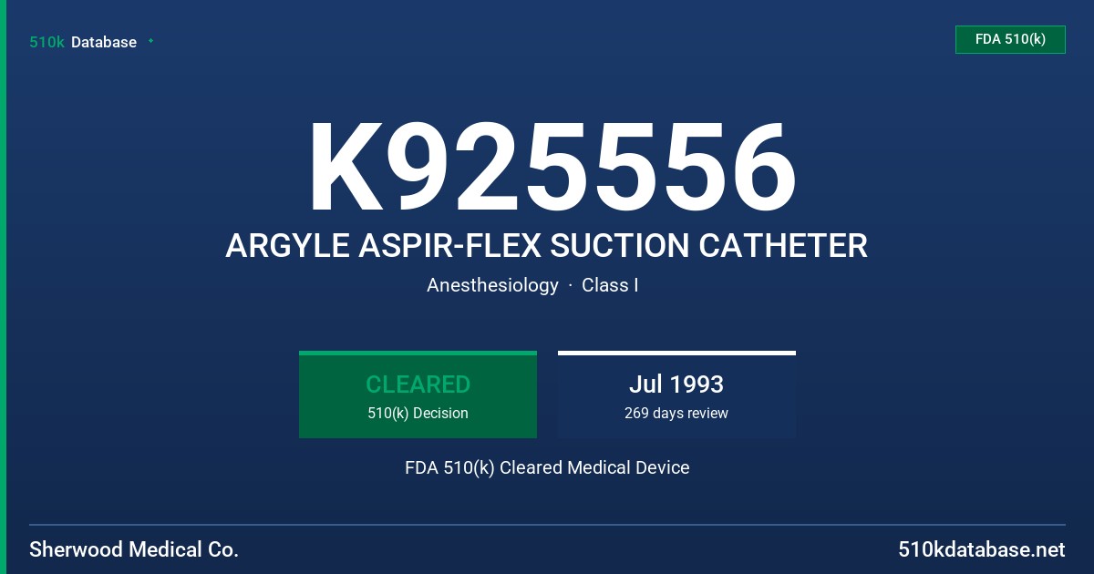 K925556 ARGYLE ASPIR-FLEX SUCTION CATHETER FDA 510(k) Cleared Medical Device