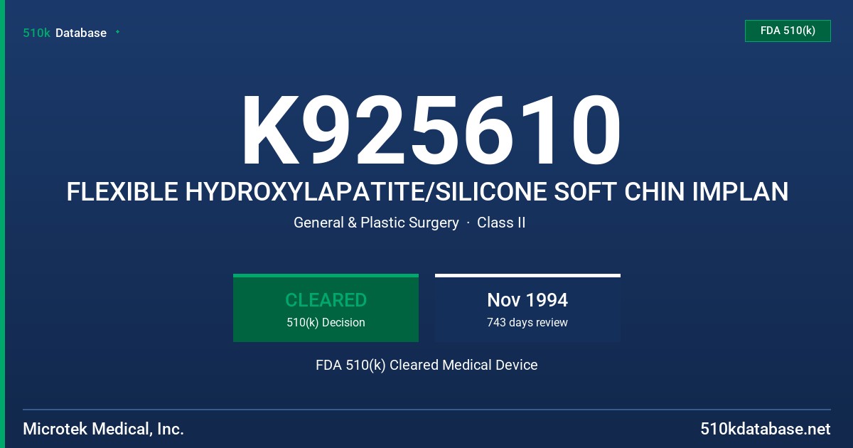 K925610 FLEXIBLE HYDROXYLAPATITE/SILICONE SOFT CHIN IMPLAN FDA 510(k) Cleared Medical Device