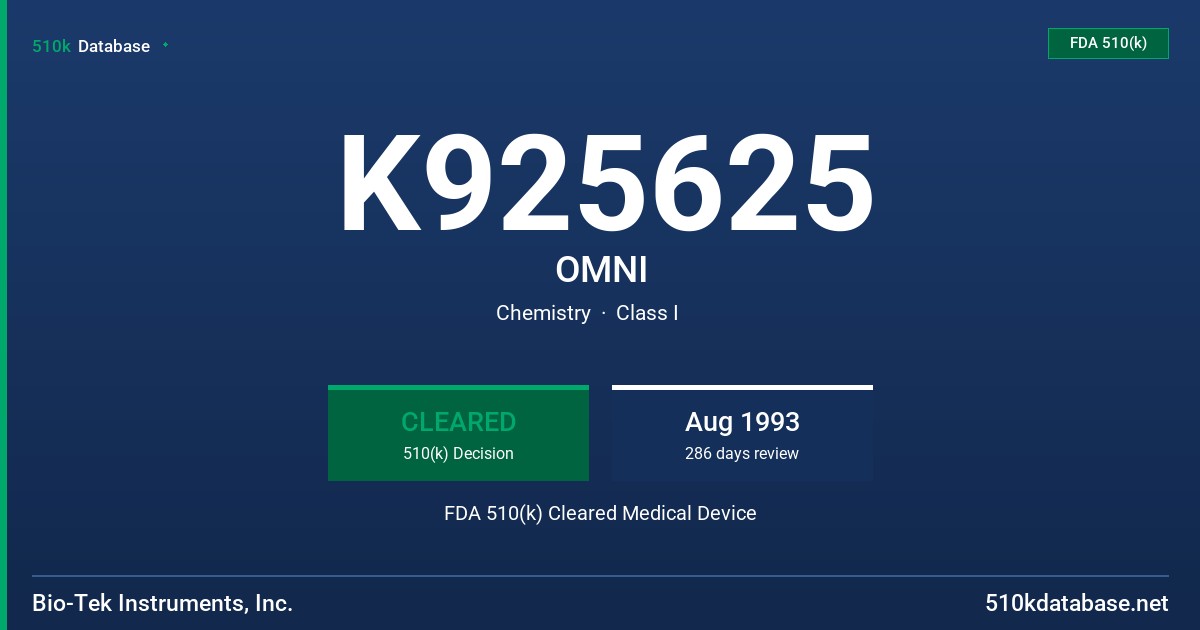 K925625 OMNI FDA 510(k) Cleared Medical Device