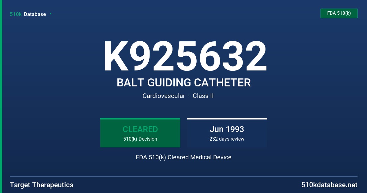 K925632 BALT GUIDING CATHETER FDA 510(k) Cleared Medical Device