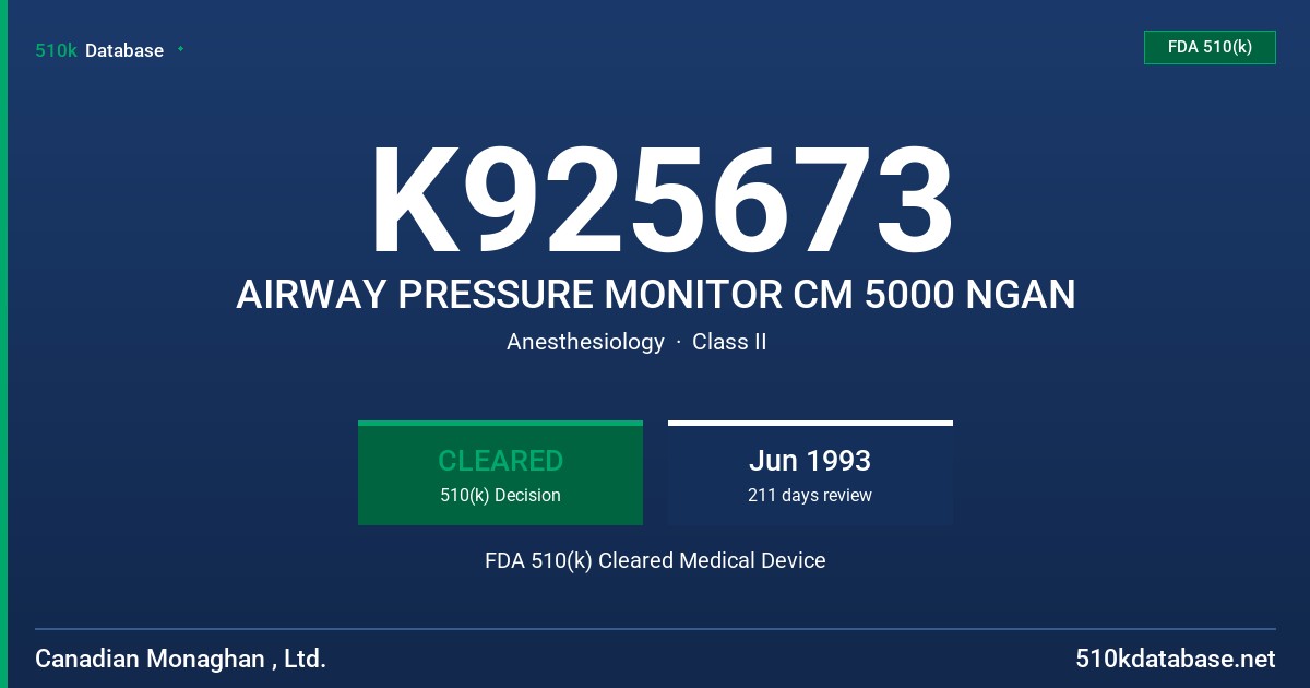 K925673 AIRWAY PRESSURE MONITOR CM 5000 NGAN FDA 510(k) Cleared Medical Device