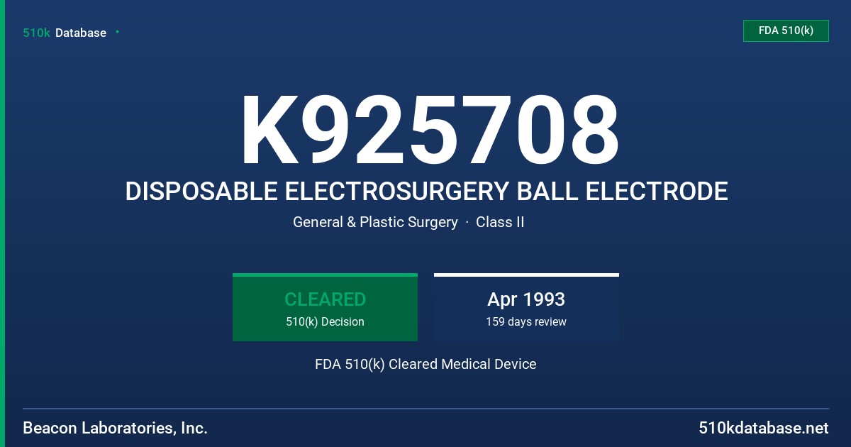 K925708 DISPOSABLE ELECTROSURGERY BALL ELECTRODE FDA 510(k) Cleared Medical Device