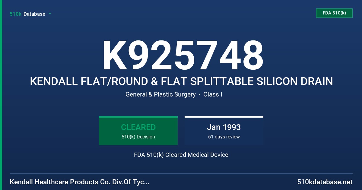 K925748 KENDALL FLAT/ROUND & FLAT SPLITTABLE SILICON DRAIN FDA 510(k) Cleared Medical Device