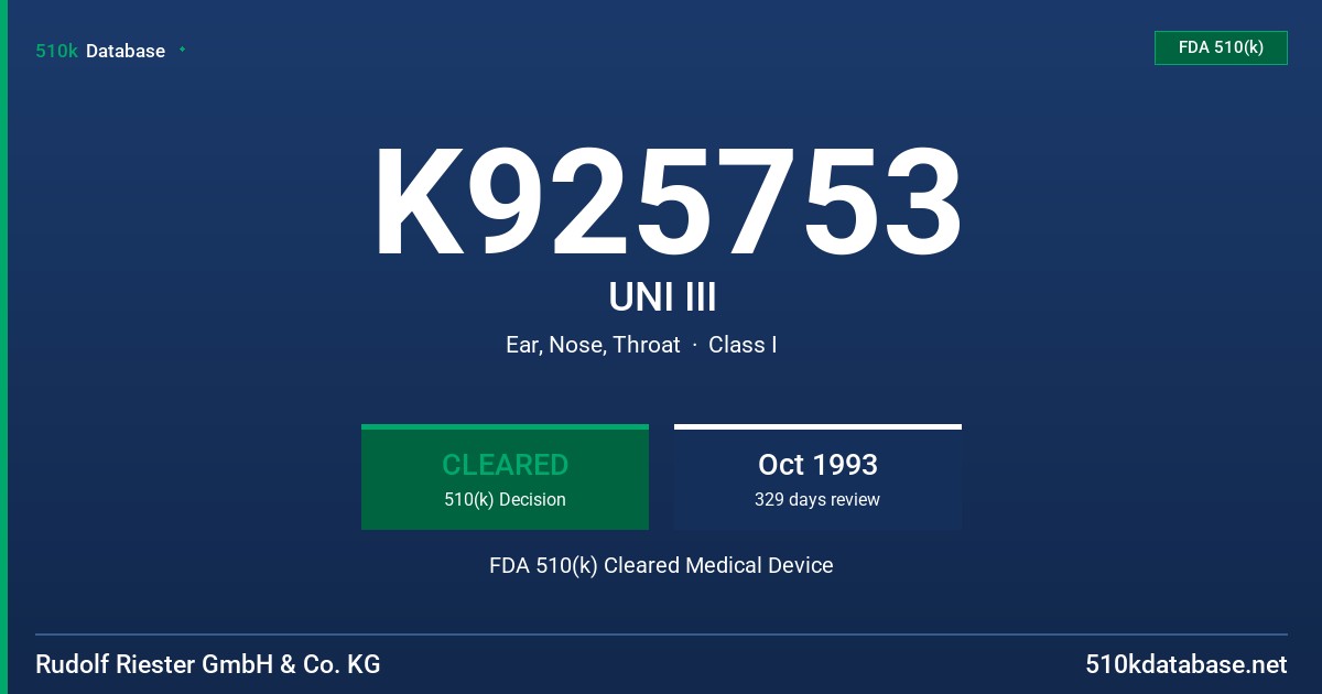 K925753 UNI III FDA 510(k) Cleared Medical Device