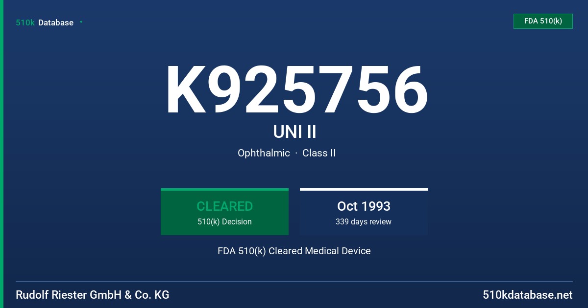 K925756 UNI II FDA 510(k) Cleared Medical Device