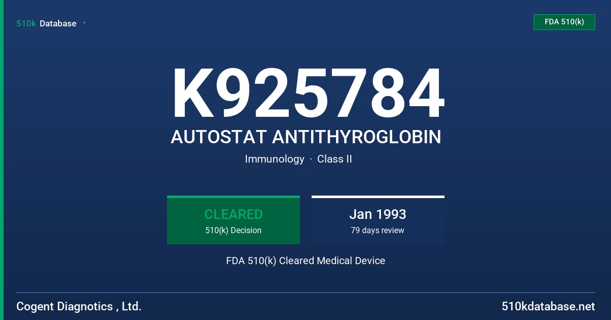 K925784 AUTOSTAT ANTITHYROGLOBIN FDA 510(k) Cleared Medical Device