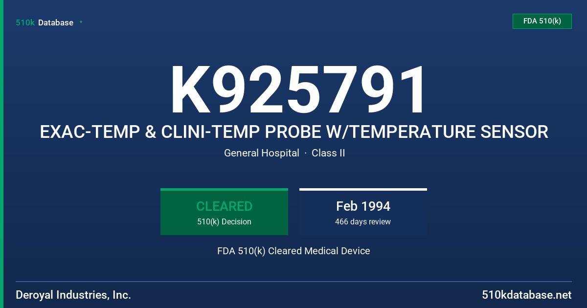K925791 EXAC-TEMP & CLINI-TEMP PROBE W/TEMPERATURE SENSOR FDA 510(k) Cleared Medical Device