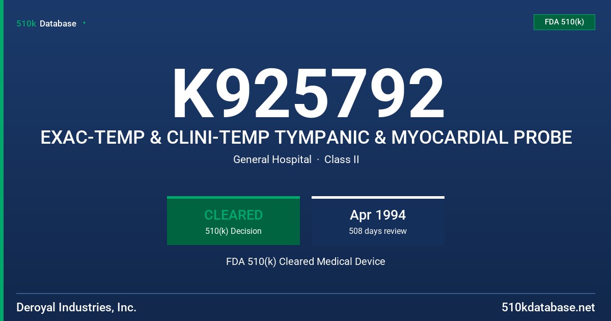 K925792 EXAC-TEMP & CLINI-TEMP TYMPANIC & MYOCARDIAL PROBE FDA 510(k) Cleared Medical Device
