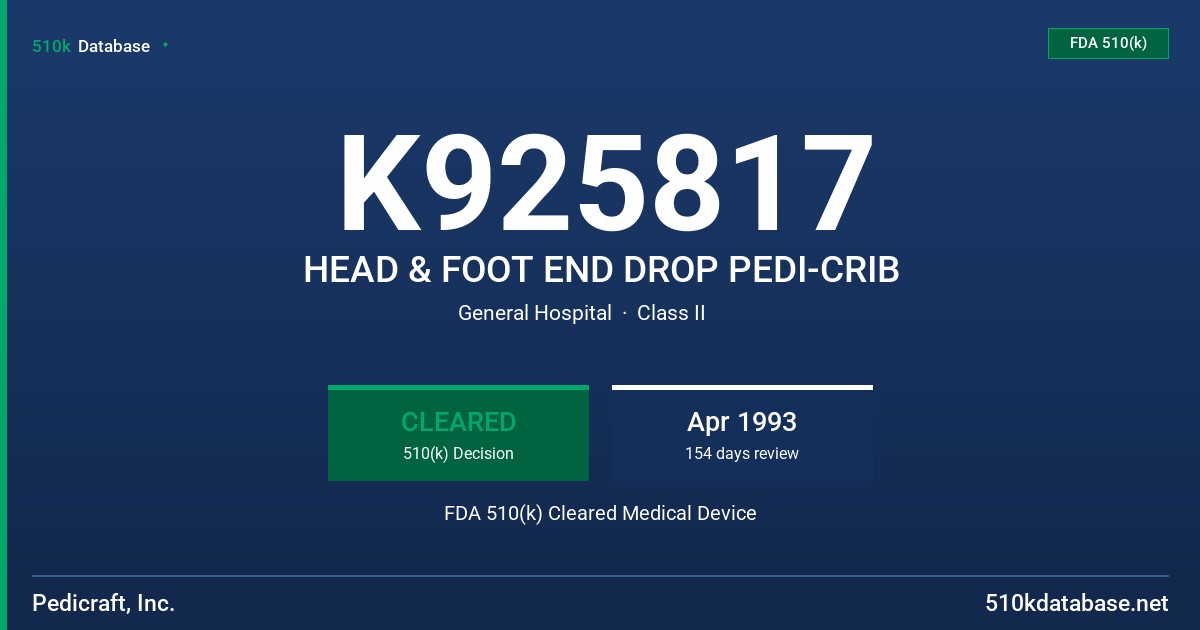 K925817 HEAD & FOOT END DROP PEDI-CRIB FDA 510(k) Cleared Medical Device