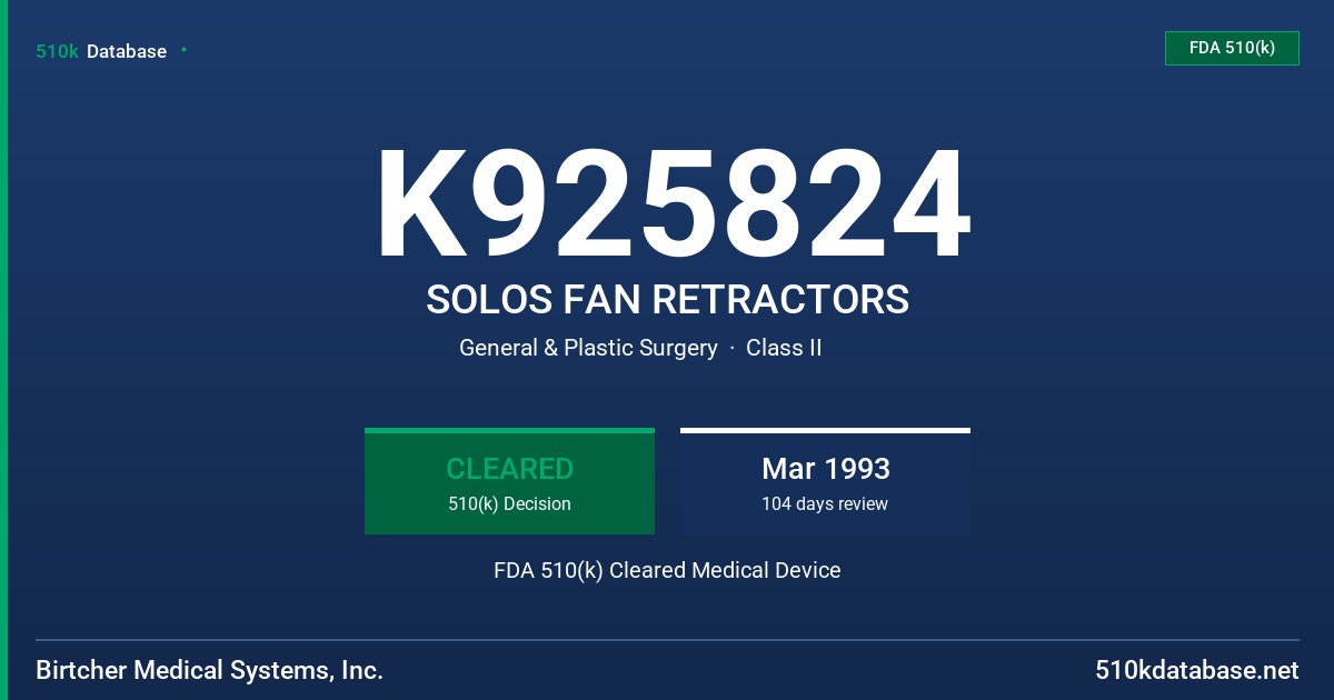 K925824 SOLOS FAN RETRACTORS FDA 510(k) Cleared Medical Device