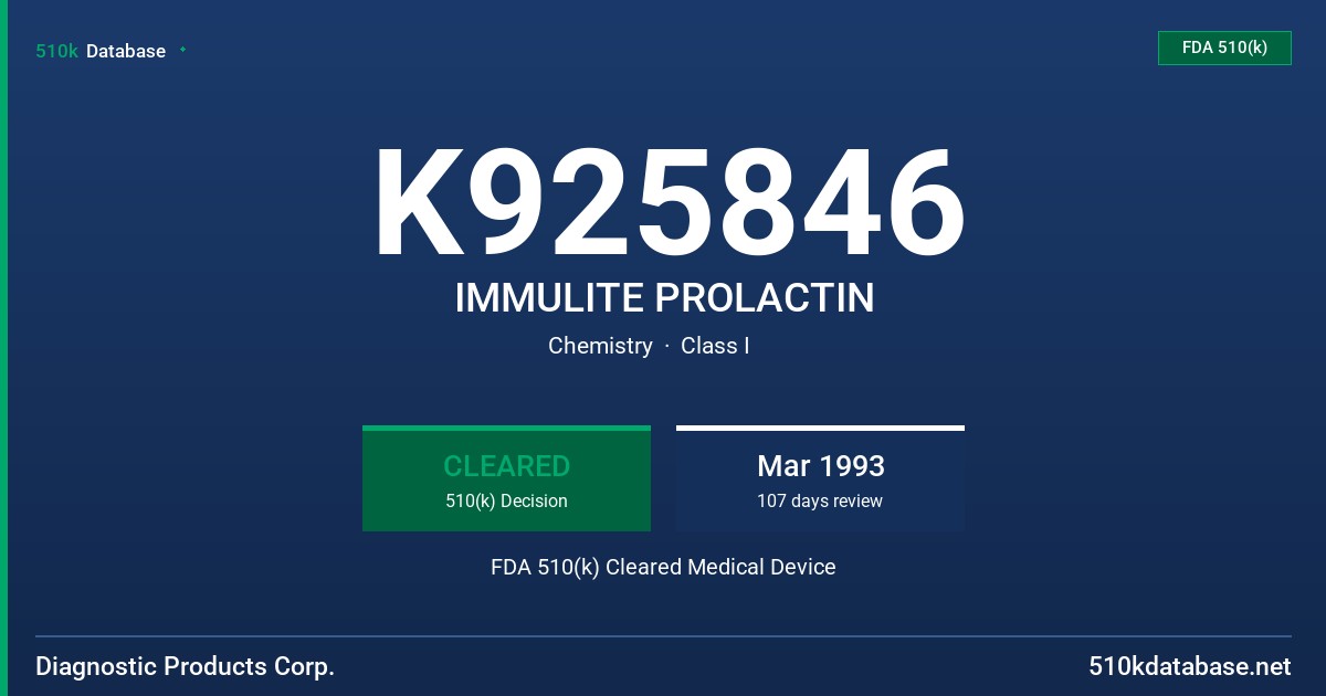 K925846 IMMULITE PROLACTIN FDA 510(k) Cleared Medical Device