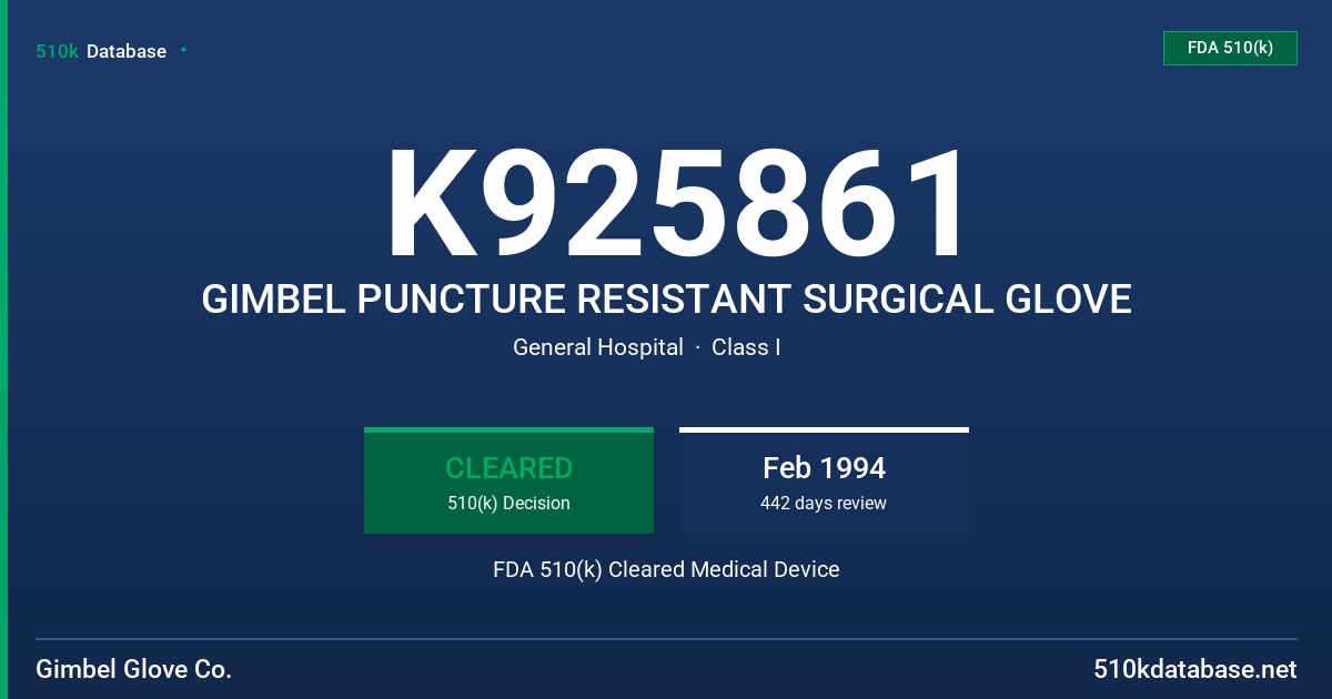 K925861 GIMBEL PUNCTURE RESISTANT SURGICAL GLOVE FDA 510(k) Cleared Medical Device