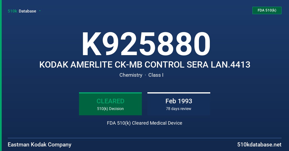 K925880 KODAK AMERLITE CK-MB CONTROL SERA LAN.4413 FDA 510(k) Cleared Medical Device