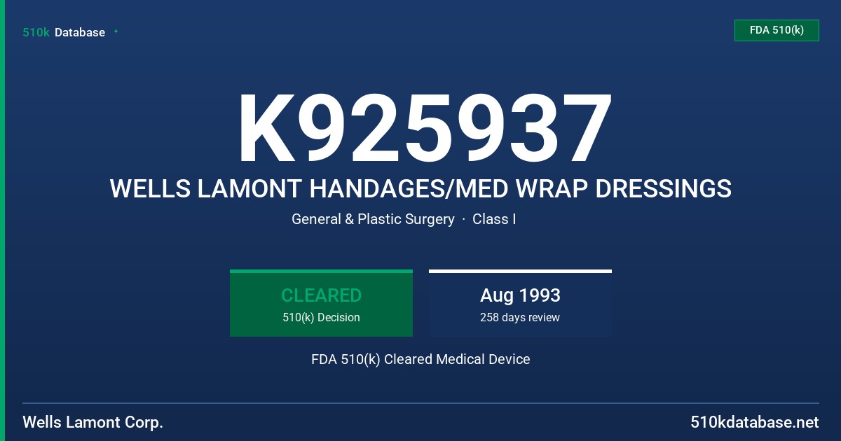 K925937 WELLS LAMONT HANDAGES/MED WRAP DRESSINGS FDA 510(k) Cleared Medical Device