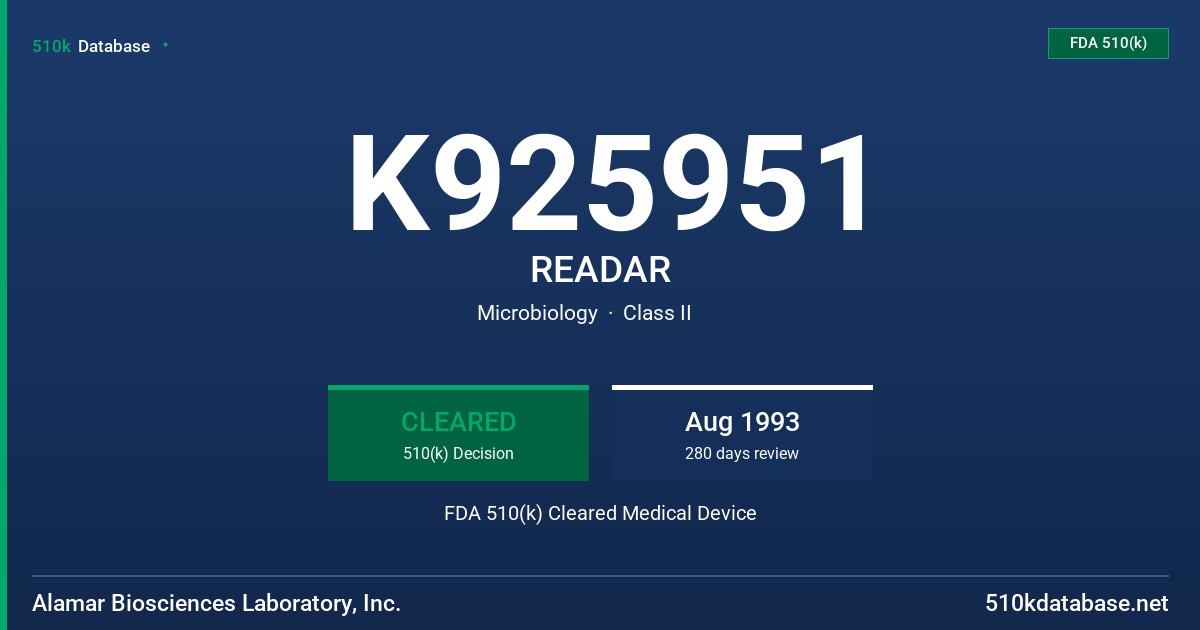 K925951 READAR FDA 510(k) Cleared Medical Device