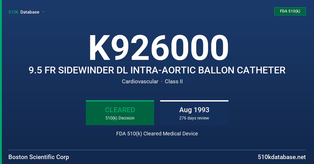 K926000 9.5 FR SIDEWINDER DL INTRA-AORTIC BALLON CATHETER FDA 510(k) Cleared Medical Device