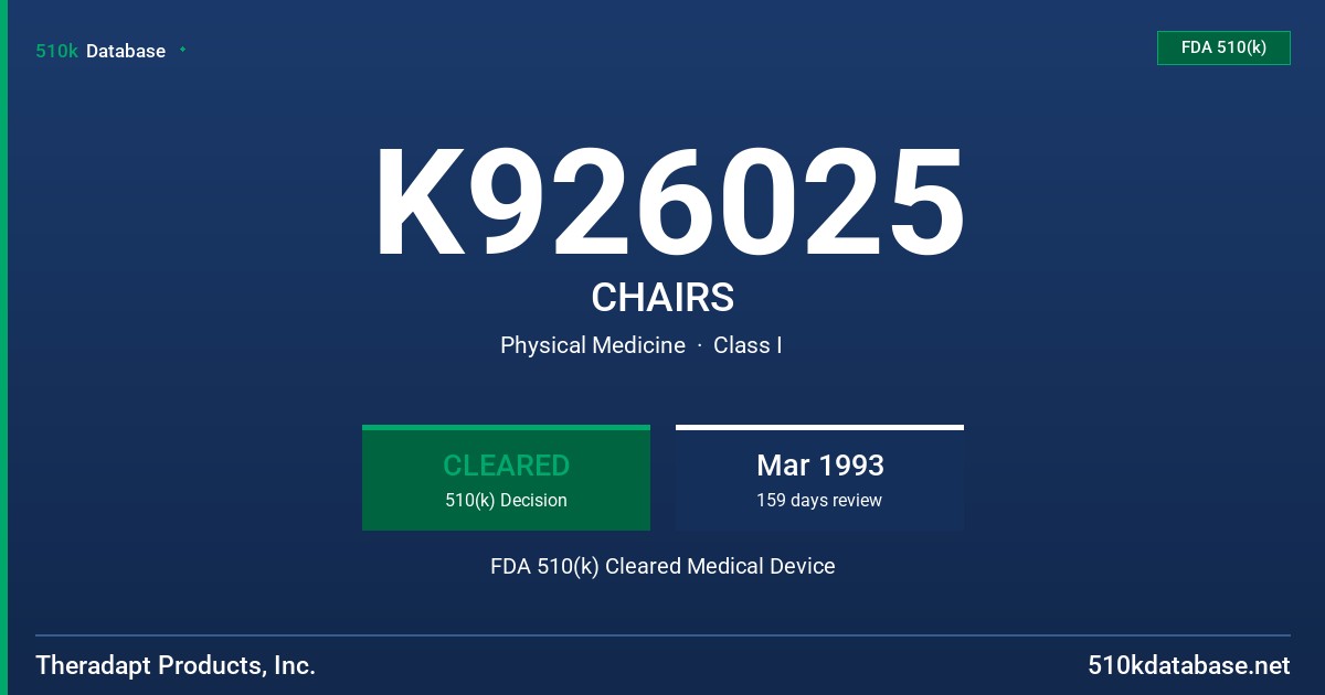 K926025 CHAIRS FDA 510(k) Cleared Medical Device