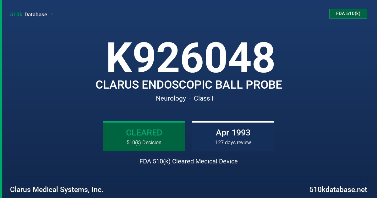 K926048 CLARUS ENDOSCOPIC BALL PROBE FDA 510(k) Cleared Medical Device