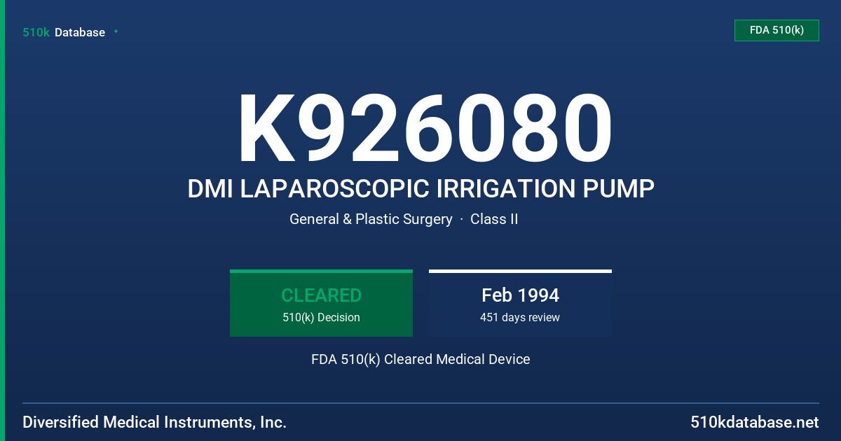K926080 DMI LAPAROSCOPIC IRRIGATION PUMP FDA 510(k) Cleared Medical Device
