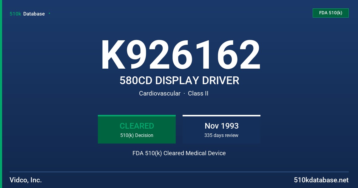 K926162 580CD DISPLAY DRIVER FDA 510(k) Cleared Medical Device