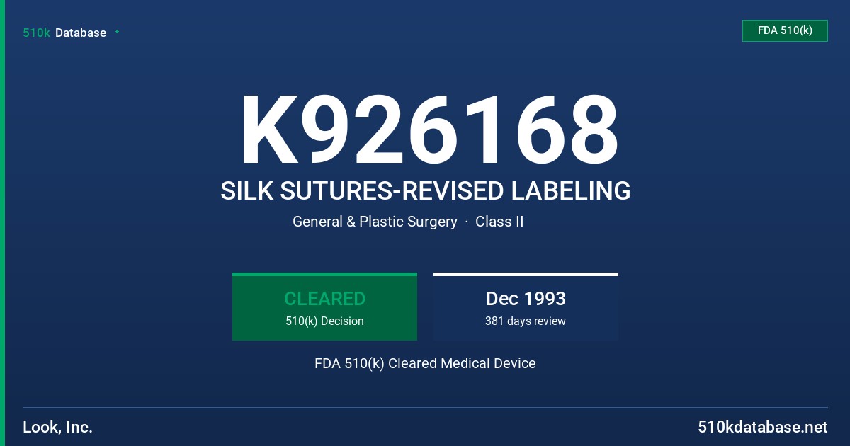 K926168 SILK SUTURES-REVISED LABELING FDA 510(k) Cleared Medical Device