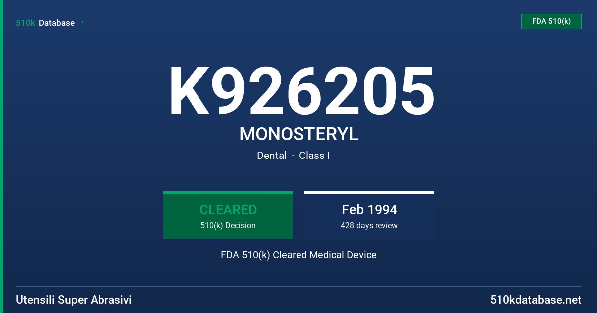 K926205 MONOSTERYL FDA 510(k) Cleared Medical Device