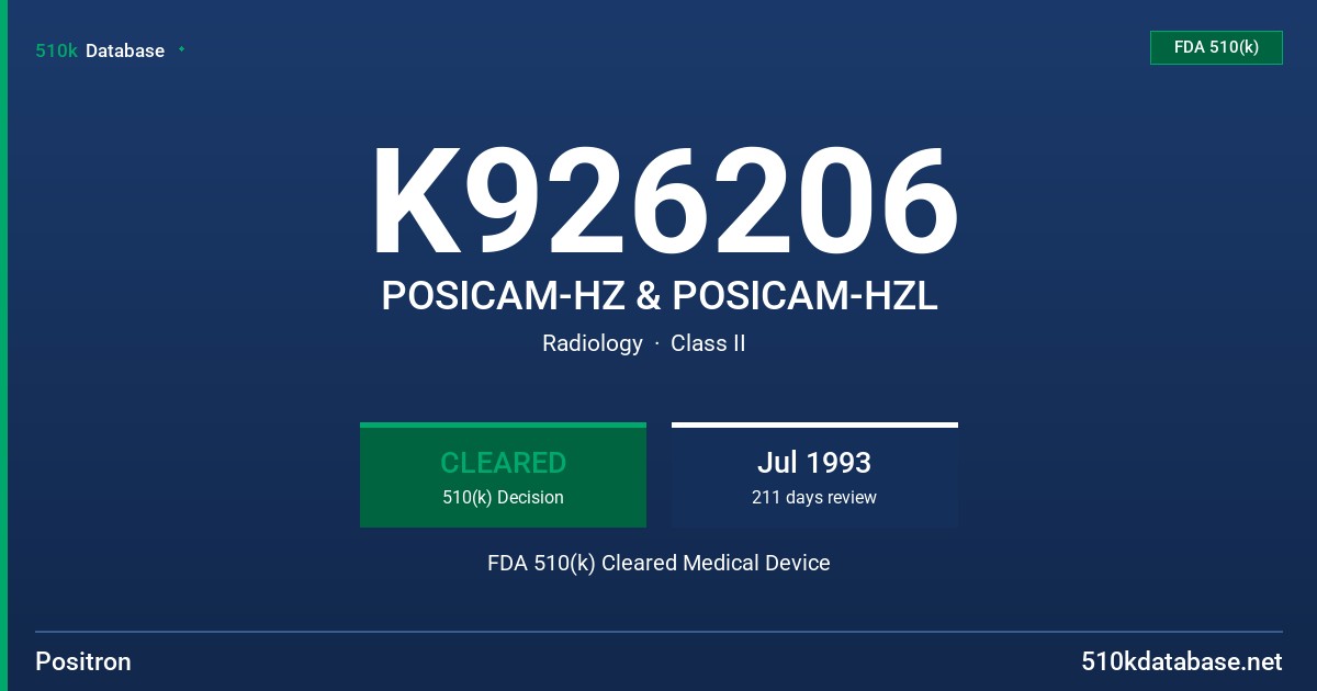 K926206 POSICAM-HZ & POSICAM-HZL FDA 510(k) Cleared Medical Device